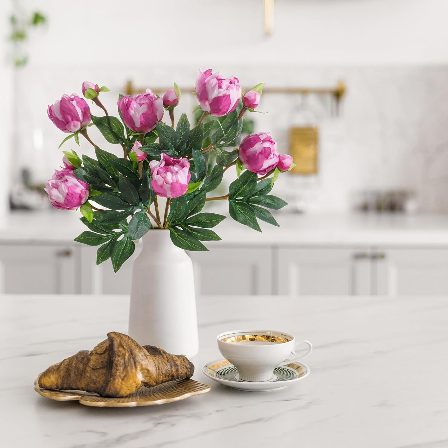 6Pcs Realistic Purple Red Artificial Peony Flowers,18.9 Inch Double Heads Silk Fake Peonies Flowers with Long Stem for Vase Arrangement,Wedding Centerpieces,Indoor Decor - Image 8