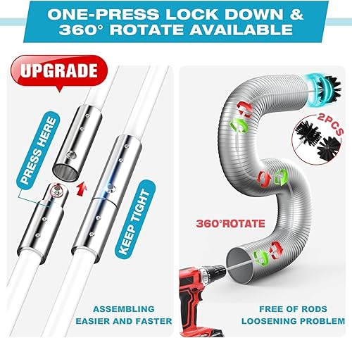 Miniatura 2 de Sealegend Kit de limpiador de ventilación de secadora de 15 pies, cabezal de cepillo sintético doble, cepillo de presión flexible mejorado con