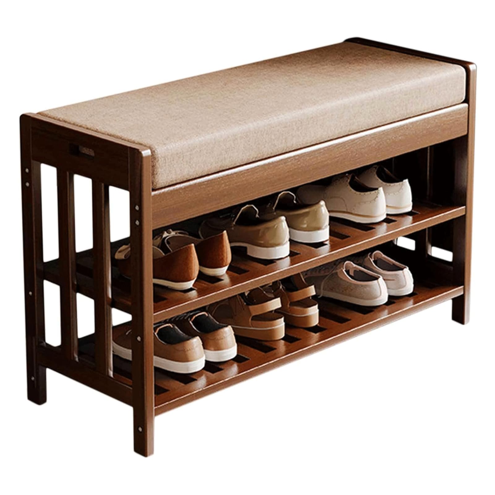 KLGFBDC Bamboo Shoe Bench with Cushion – Stable Entryway Storage, Ideal for Hallway, Living Room & Closet, Stylish and Functional for Organizing Footwear