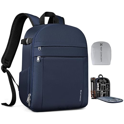 K&F CONCEPT Camera Backpack, DSLR/SLR/Mirrorless Photography Camera Bag | 14in Laptop Compartment & Rain Cover, 600D Fabric for Travel & Daily, Men & Women, Dual-Mode Detachable Dividers, Blue, B19