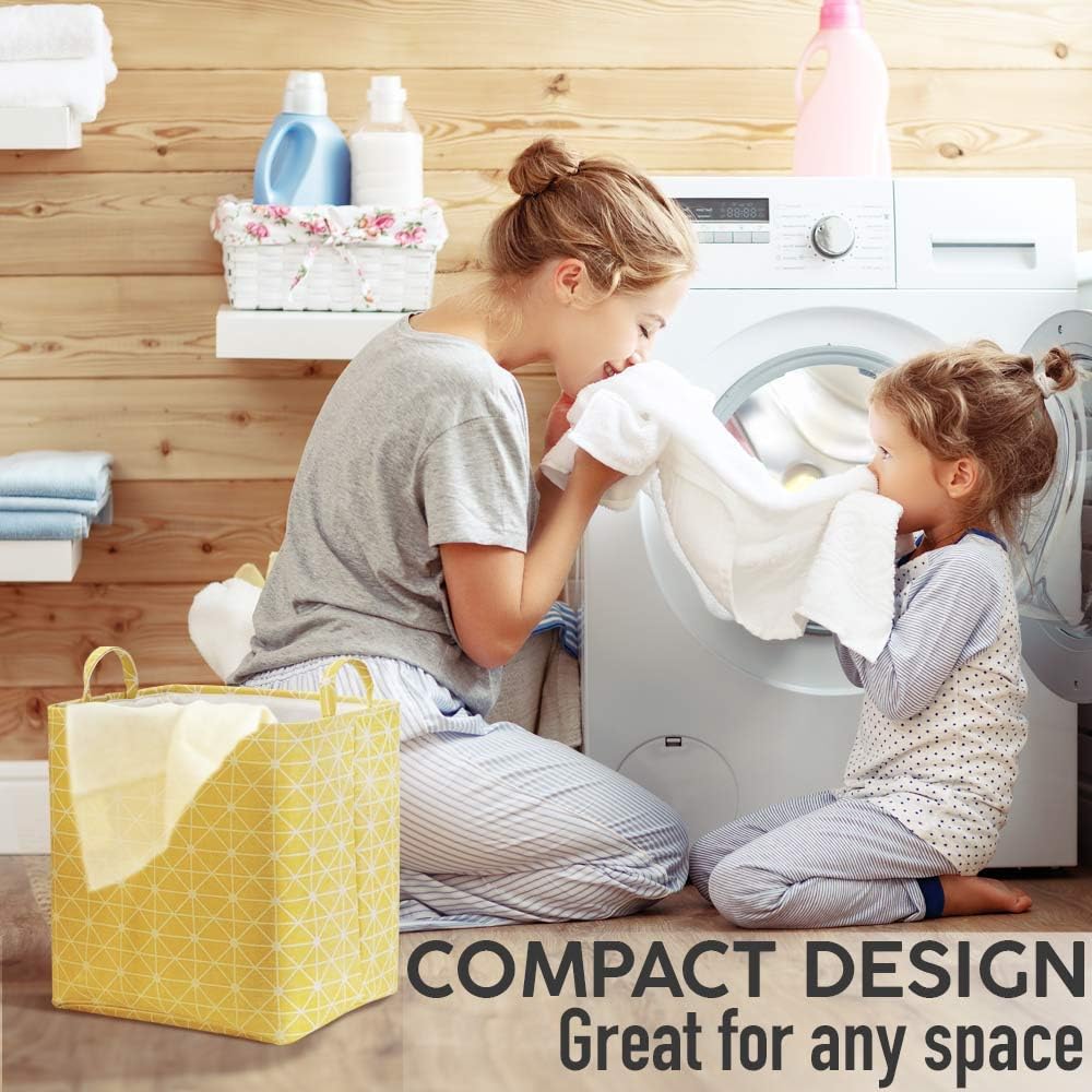Every Deco Rectangular Storage Bin Laundry Basket with Handles Fold-able Collapsible Toys Clothes Books Magazines Arts and Crafts - 15.7" x 11.8" x 15.7" - Yellow Geometric