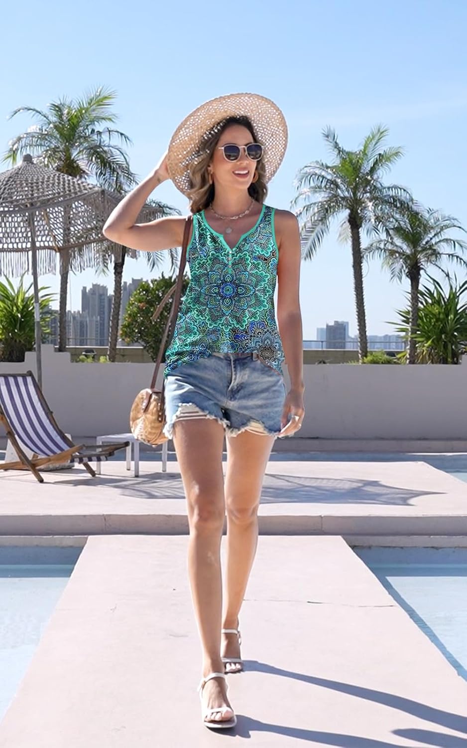 Tank Tops for Women Summer Tops Casual Button Down Shirts Loose Fit V Neck Sleeveless T Shirts - Image 6