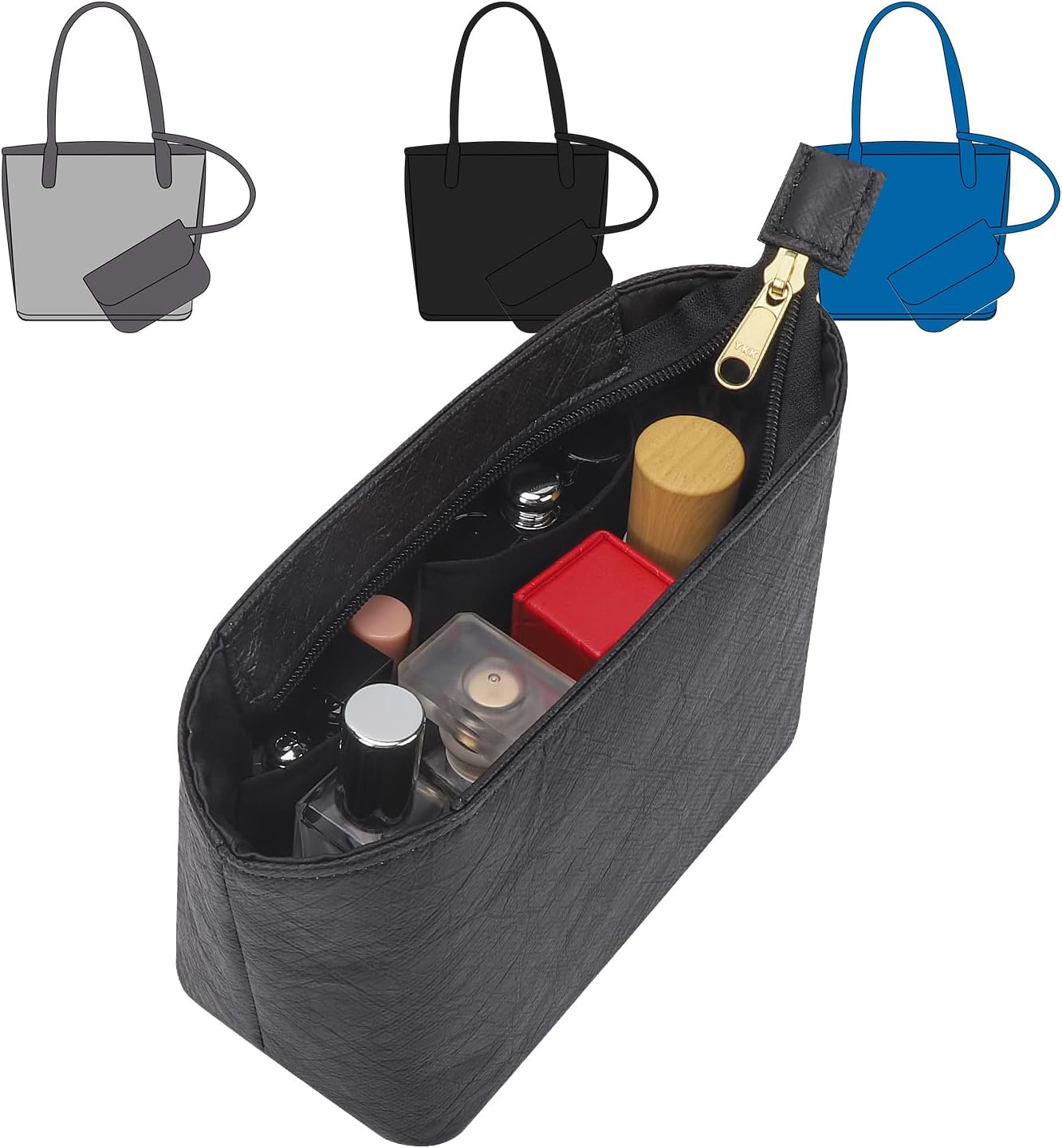 Tote Bag Organizer Insert Compatible with Handbag, Dupont Paper Purse Inner Suit for HandBag Shaper (Black, Mini)