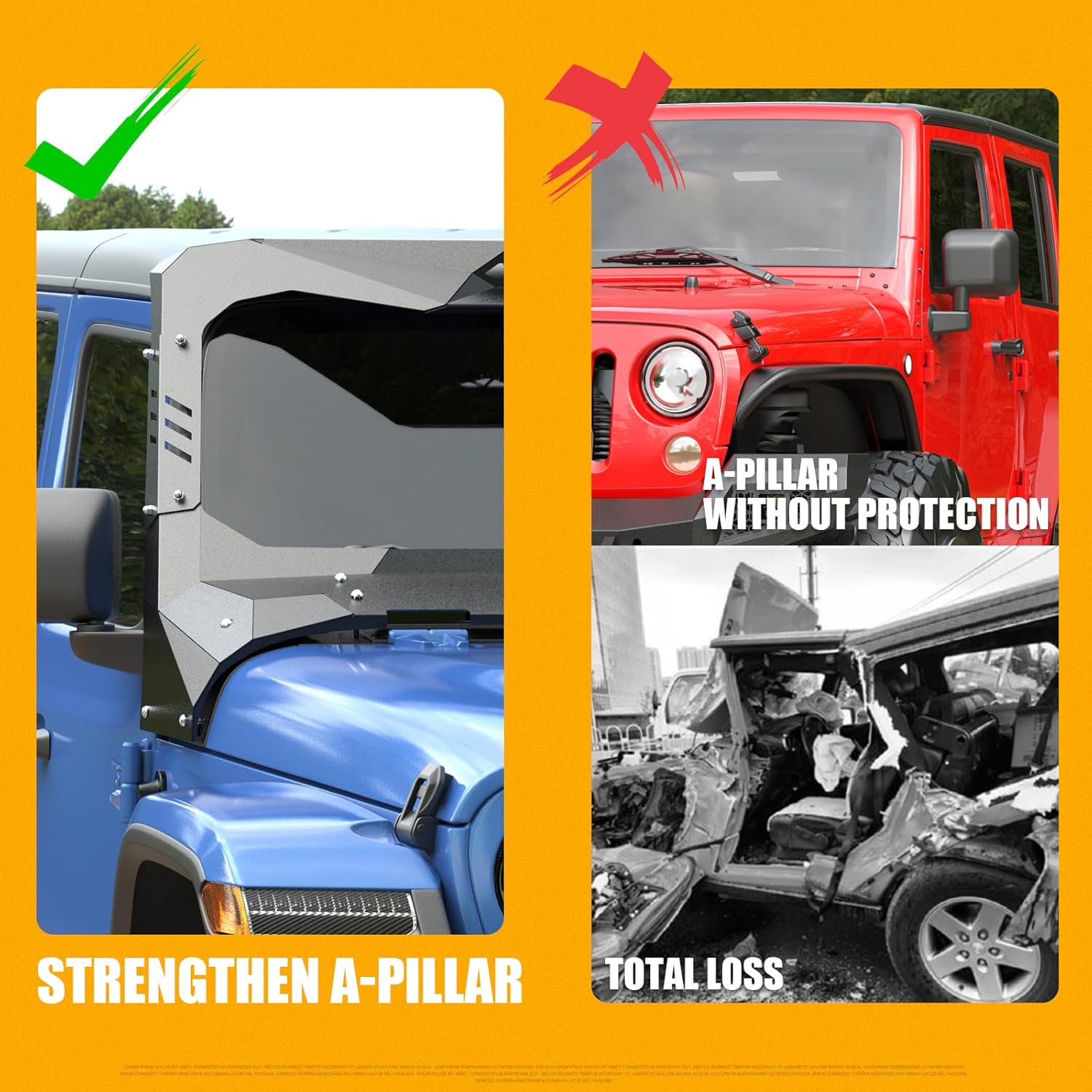 Heavy Duty Front Windshield Frame Cover, Madmax Front Window Visor Cowl A-Pillar Protector Armor with 90W LED Lightbar for Jeep Wrangler JL & Gladiator JT 2018 2019 2020 2021 2022 2023 2024 2025