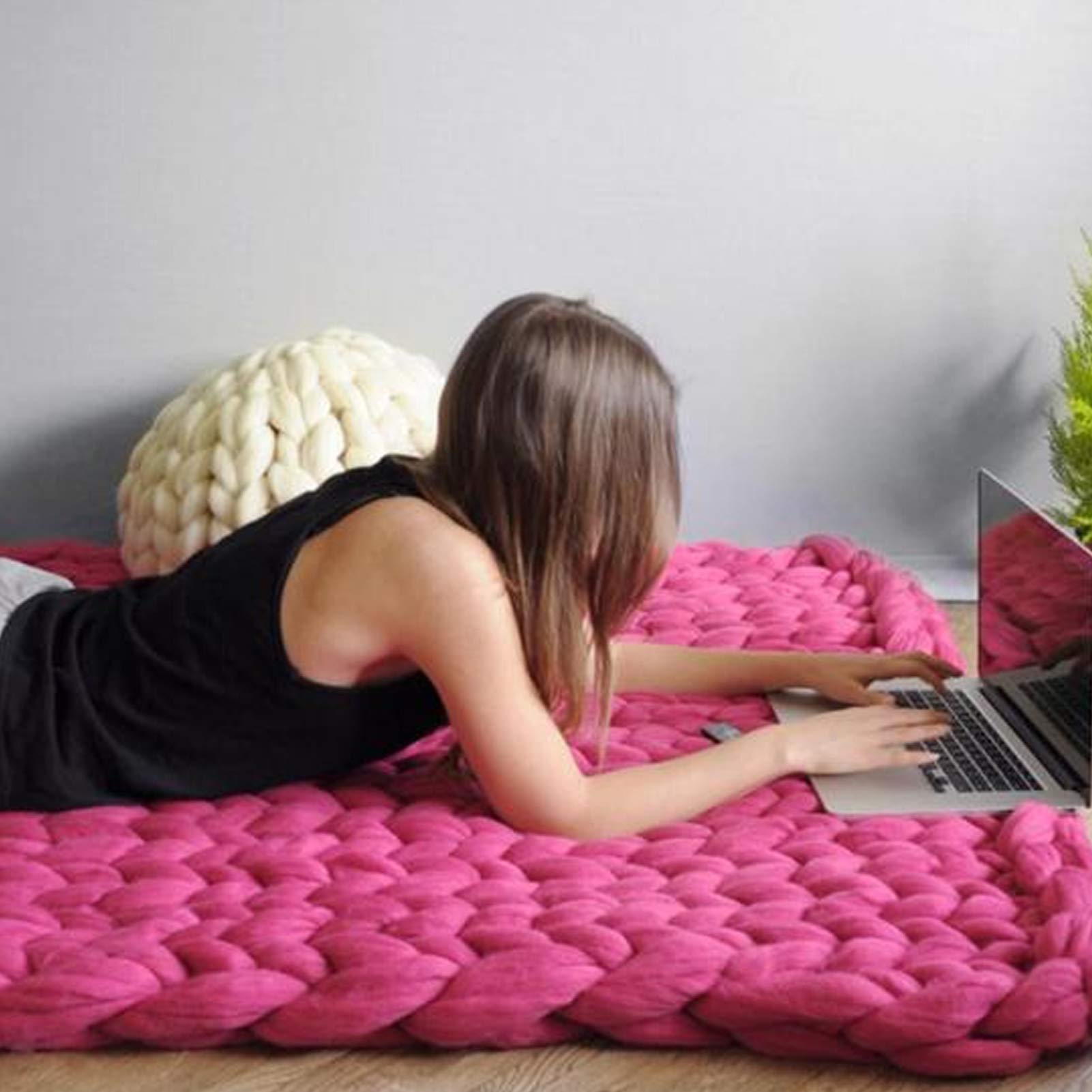 Chunky Knit Throw Blanket Inverse Growth Handmade Knitted Chenille Blankets Warm Soft Cozy Breathable For Sofa Couch Bed Home Decor Giant Yarn