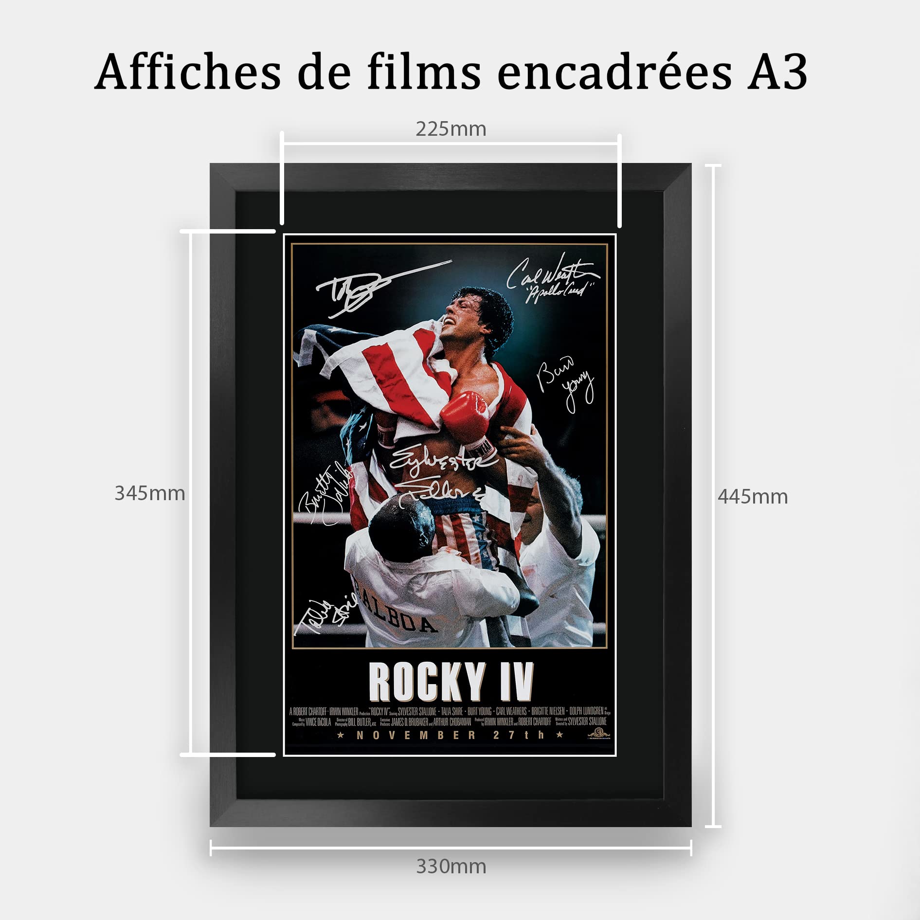 Affiche Encadrée A3 Rocky Sylvester Stallone - Autographe Signée Pour Fans De Cinéma, Cadre Noir Premium