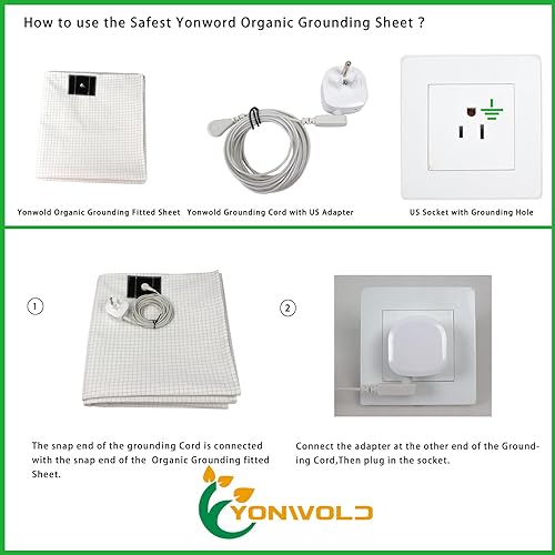 Miniatura 3 de Grounding - Sábana bajera tamaño King, 10% fibra de plata pura + algodón orgánico de 400 hilos, sábanas bajeras de tierra suave con cable de
