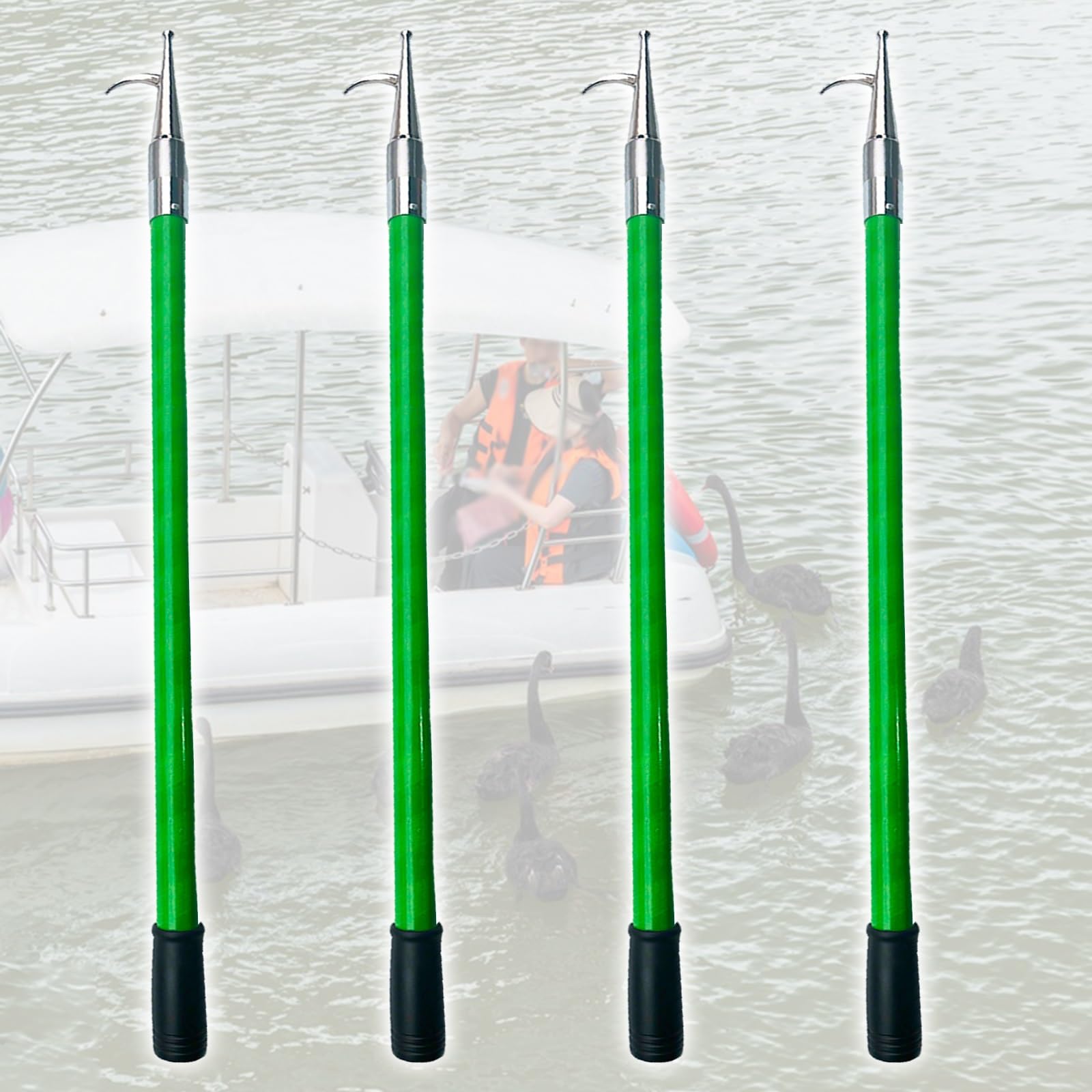 JYHHCYS Push Pole for Pontoon Boat 3 6 10 13 Ft, Boat Hooks with Fiberglass Collocatable Pole for Water Rescue/Cargo Pushing and Pulling, Rescue Hook Water Rescue Pole(Green - 4 Pack,Length 3.2ft)