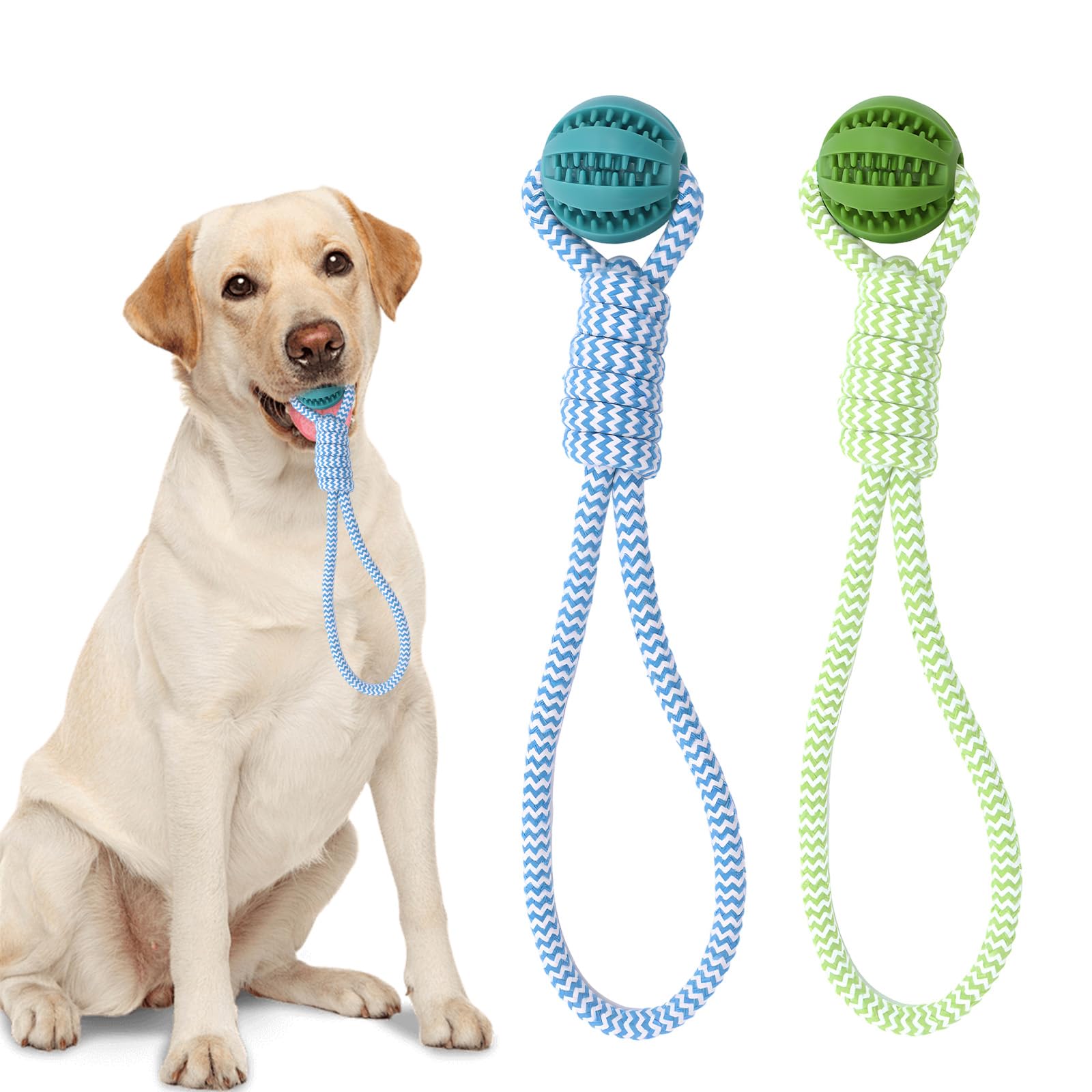 2-Pack 2-in-1 Dog Ball On Rope,Ball On A Rope For Dogswith Ball on Rope, Durable Dog Rope Toys for Tug of War, Tough Dog Toys for Indoor Play and Outdoor Fetch Training, Rubber Ball and Cotton Rope