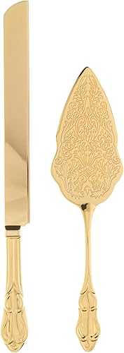 Miniatura 6 de Juego de cuchillo de pastel y servidor, artículos dorados de fiesta para boda, aniversario, fiesta de clásicos, Dorado elegante