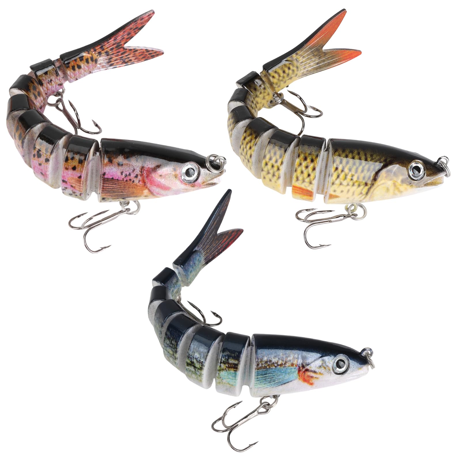 3 Pièces Leurre Peche Carnassier, Leurres de Pêche Bioniques à Couler Lent au Brochet Artificiel Leurres de Pêche Multi-articulés avec Hameçons Triples pour Carnassier Poisson Brochet Truite