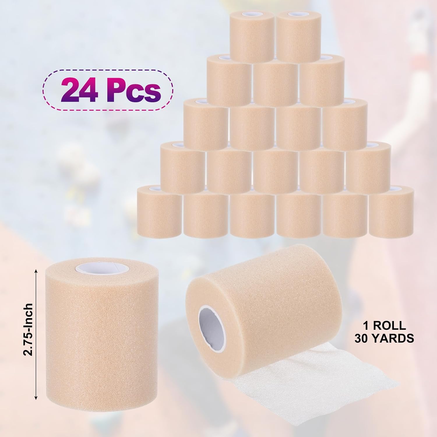 PATIKIL 24 Pack Foam Sports Pre-Wrap Athletic Tape Sports Elastic Wrap 30 Yard Breathable Bandage Rolls Tennis Racquet Grip Tape Cushion Wrap for Hair Ankles Wrist