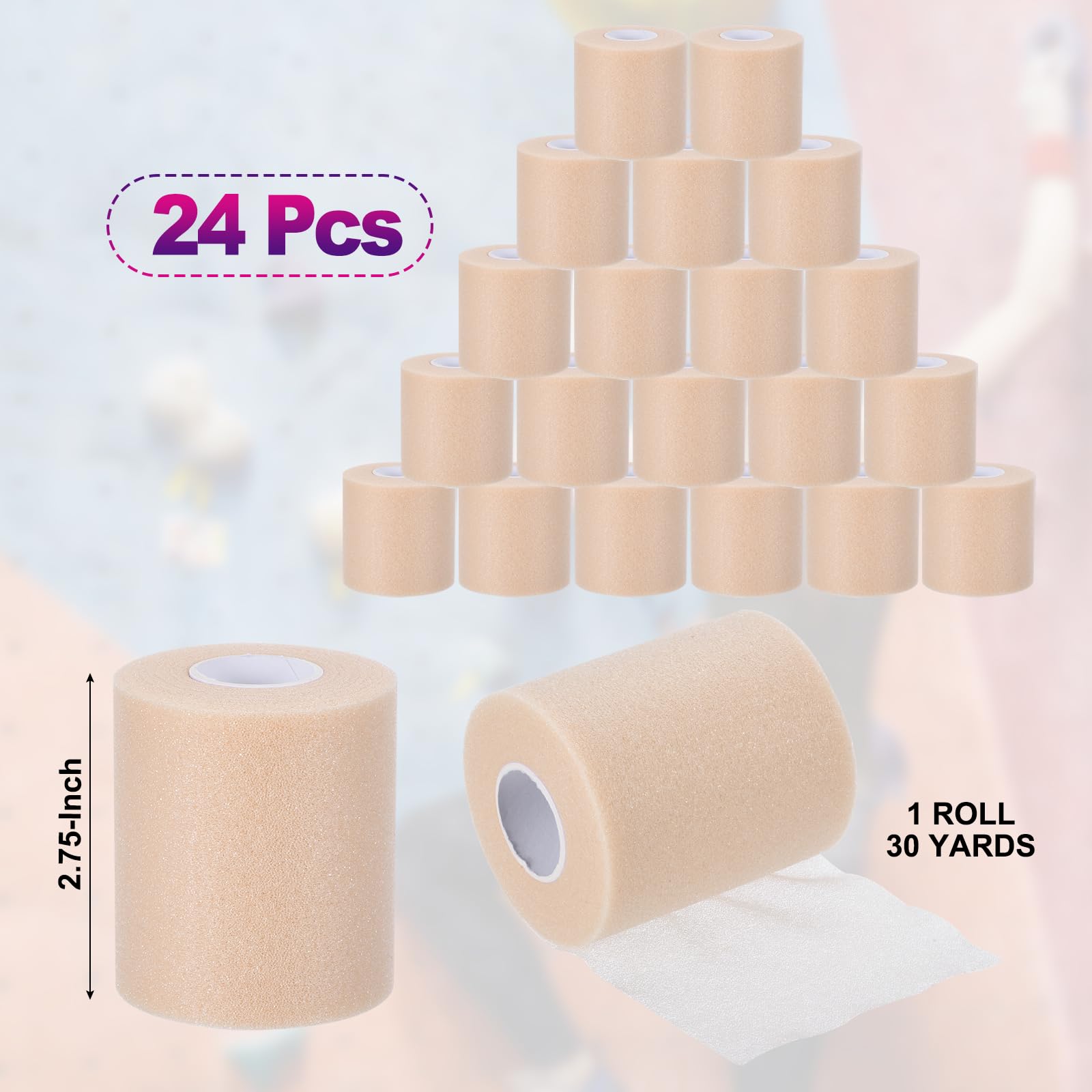 PATIKIL 24 Pack Foam Sports Pre-Wrap Athletic Tape Sports Elastic Wrap 30 Yard Breathable Bandage Rolls Tennis Racquet Grip Tape Cushion Wrap for Hair Ankles Wrist Beige - Image 2