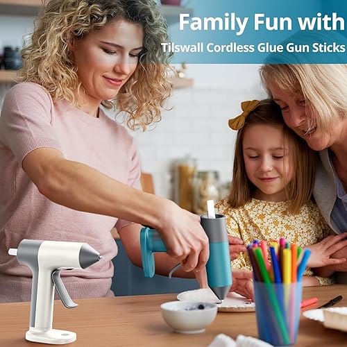 Vista 15 de Tilswall Pistola de pegamento de 4 V, pistola de pegamento caliente inalámbrica con precalentamiento rápido de 30 segundos, 2000 mAh recargable tipo