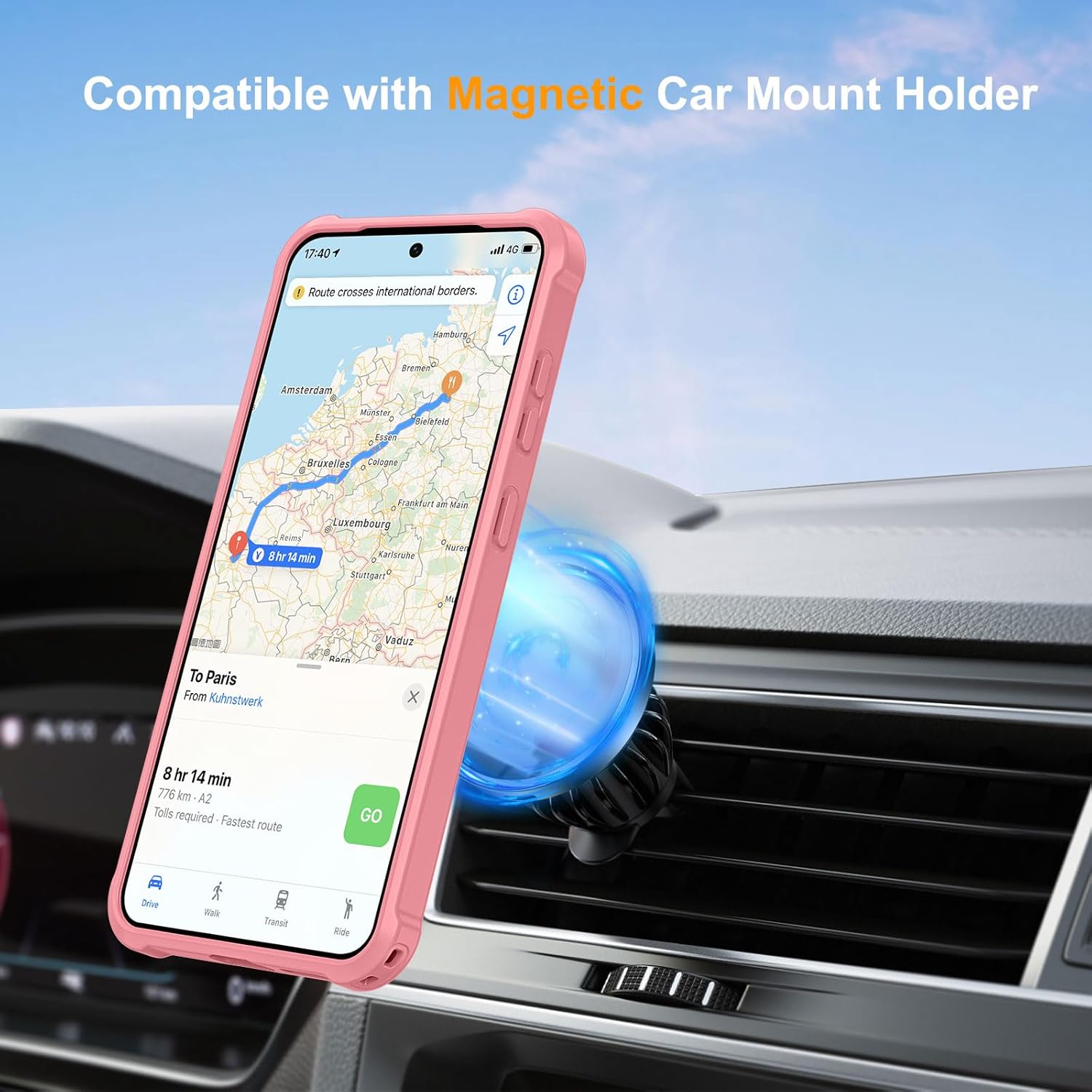 Compatible with Samsung Galaxy S24 Case & Samsung Galaxy S25 Case Invisible Magnetic Kickstand [Compatible with Mag-Safe][10 FT Military Drop Protection] 6.2 Inch, Pink
