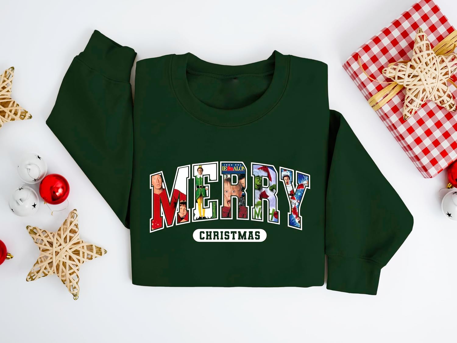 Merry Christmas Sweatshirt, Merry Sweater, Christmas Sweatshirt for Woman, Christmas Shirt, Holiday Shirt & Sweatshirt for Women, Christmas 90s Movies Characters Sweater Multicolor - Image 4