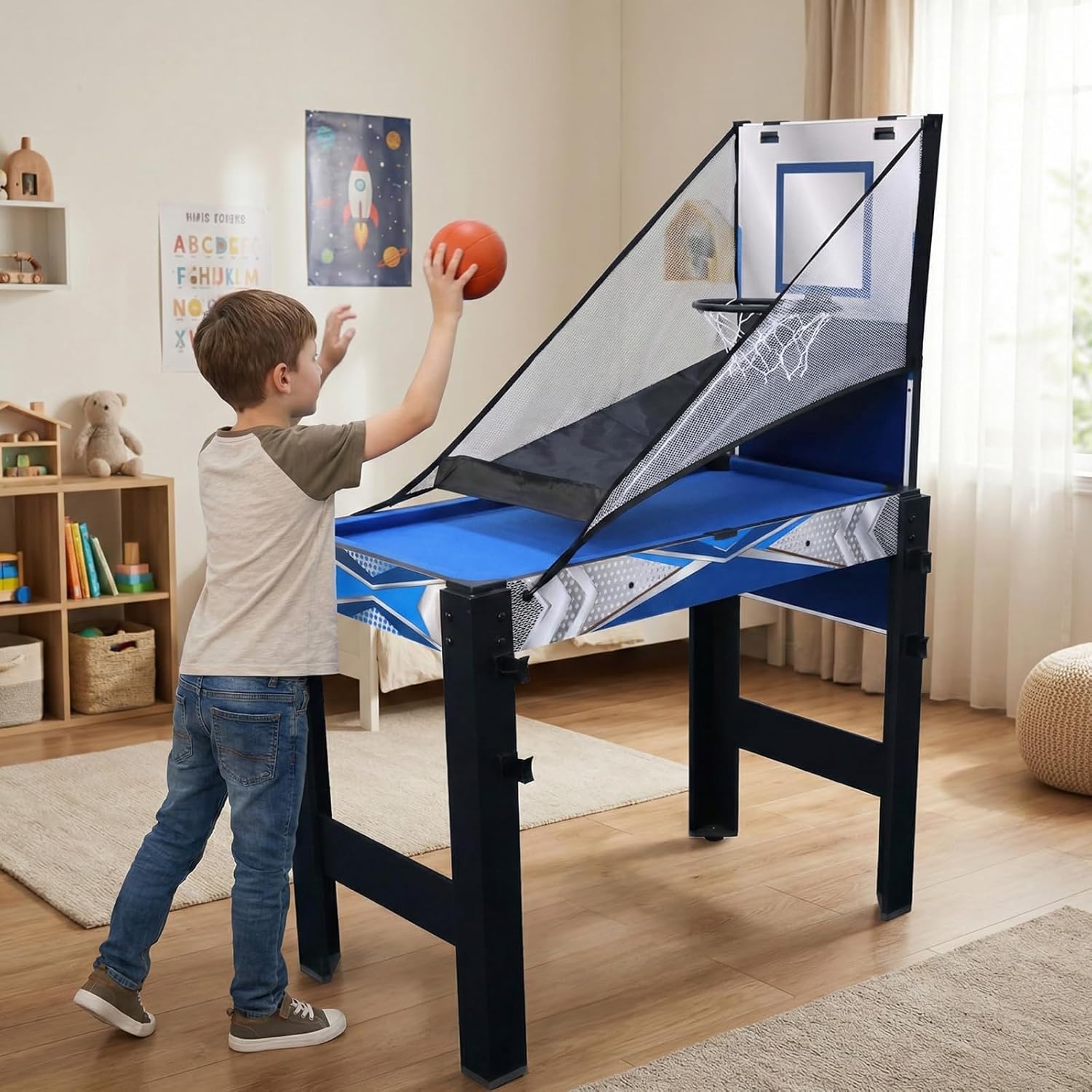 5-in-1 Multi Game Combination Table Set Table Tennis Table, Pool Table, Archery, Slide Hockey, Basketball Shooting for Family Parent-Child Interactive Game Table for Kids