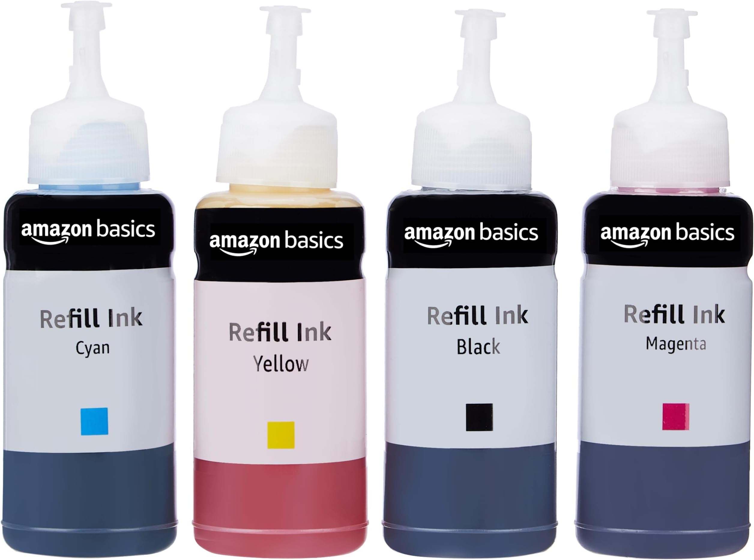 amazon basics Compatible Ink Refill Kit for Epson L130, L360, L380, L361, L565, L210, L220, L310, L350, L355, L365, L385, L405, L455 and L485 Printers | Vivid Color Matching (C/M/Y/Bk - 70g x 4)