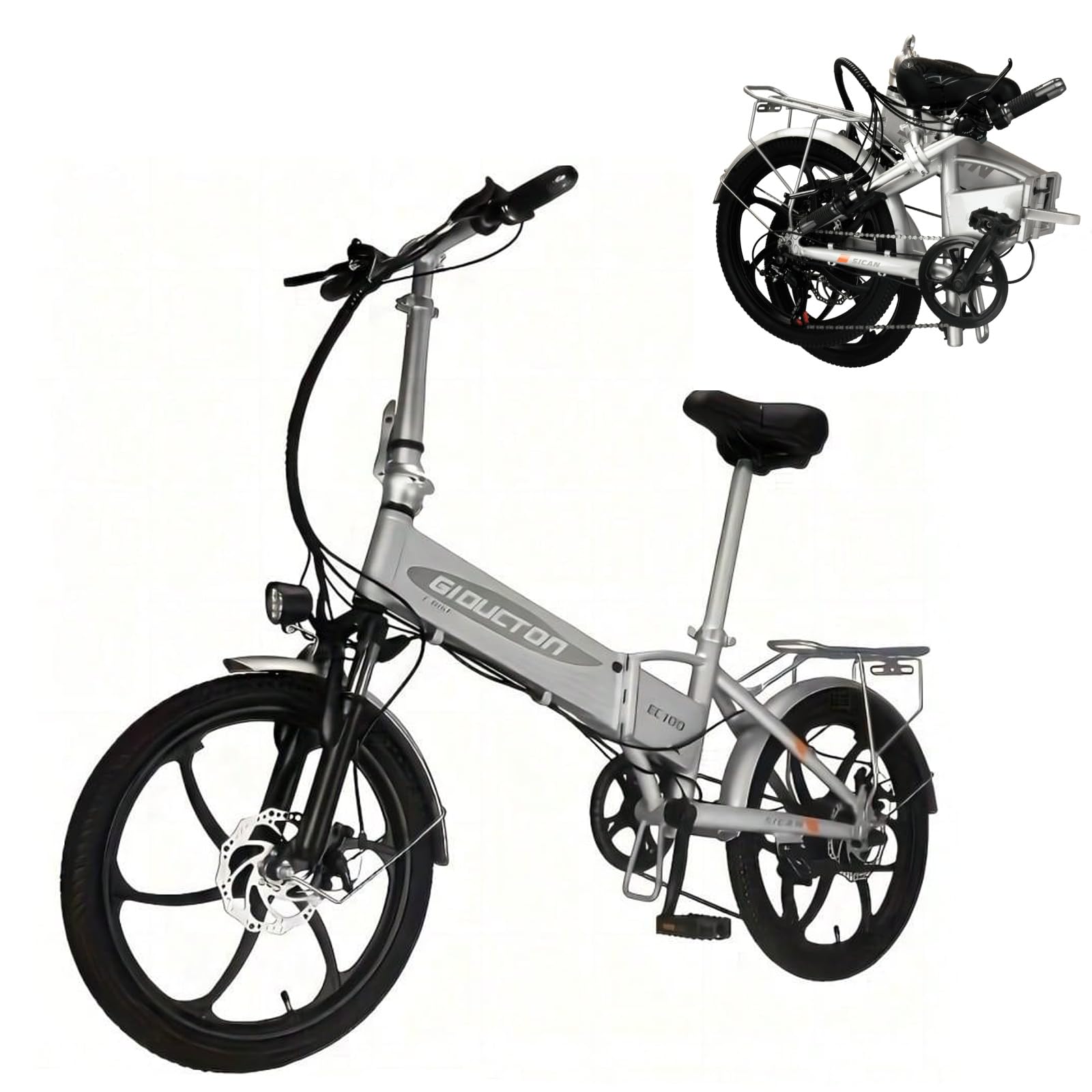 20" Folding Commuting E-Bike 1000w Peak Motor 50 Miles 25mph Top Speed 7-Speed Folding Ebike with Rear Rack Weighs Only 41lbs Suitable for Leisure Riding&Commuting
