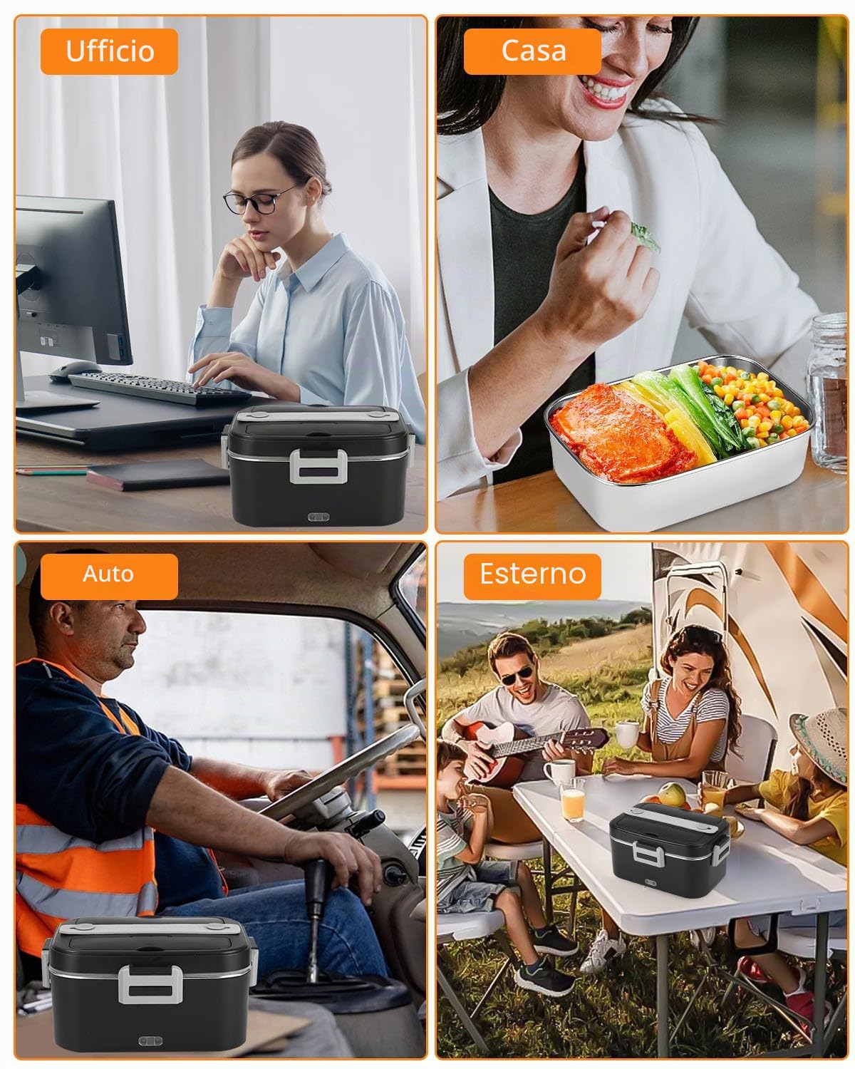 Scaldavivande Elettrico Portatile, 12V 24V 220V Porta Pranzo Riscaldabile, 1,8L Schiscetta Pranzo Riscaldabile, Portavivande Elettrico Portatile per Auto Camion e Ufficio, Nero