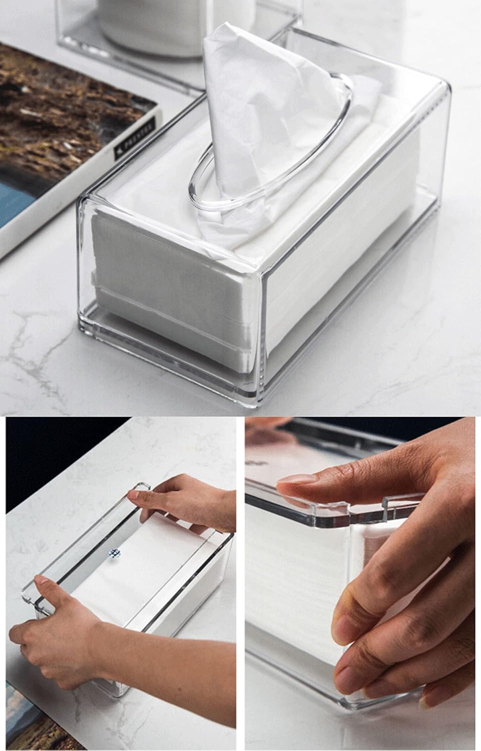Cq acrylic Tissue Box Holder,Clear Tissue Box Cover Rectangle for Kleenex Tissue Cube Box,Napkin,Facial Tissue Dispenser Box Case for Countertop,Bathroom,Kitchen,Home,Office,10.2x5.5 Inch (Pack of 2)