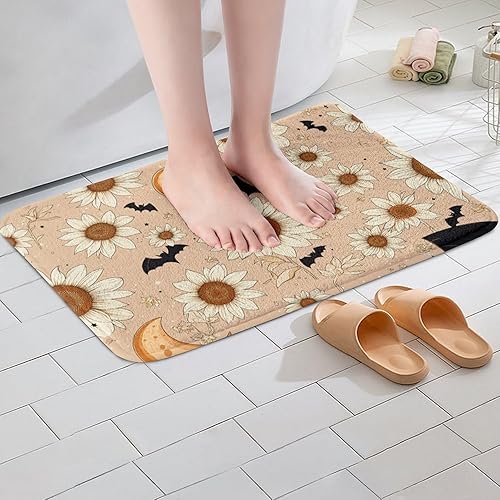 Miniatura 2 de Erosebridal Groovy Daisy - Tapete de baño para niñas y mujeres, tapete de baño de microfibra floral retro con diseño de luna y estrellas, tapete de