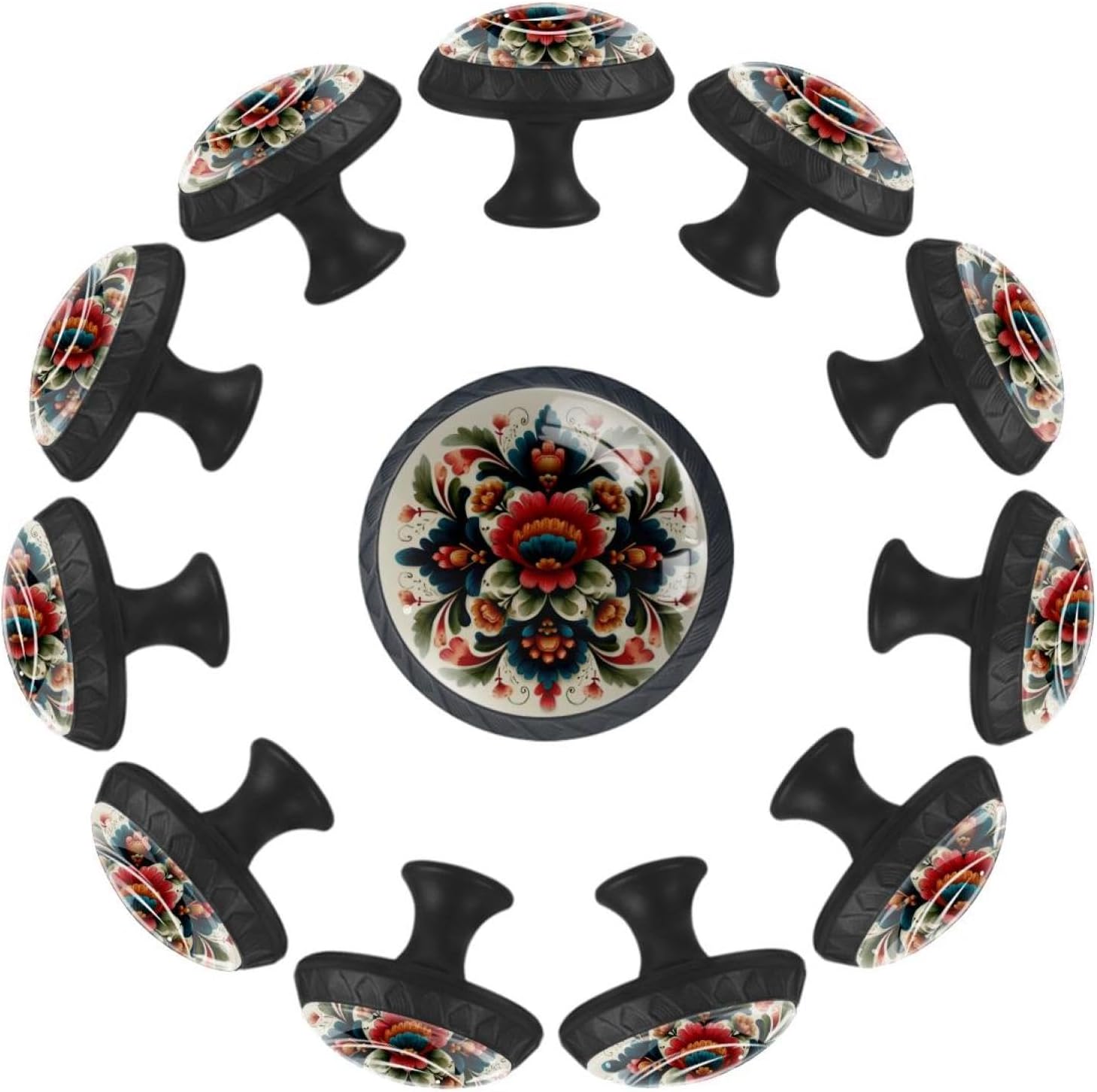 Black Norwegian Rosemaling Folk Style Flower - 2025-11-19T153705.495 Household Drawer Knobs, Decorative Cabinet Pulls for Home Room Decoration