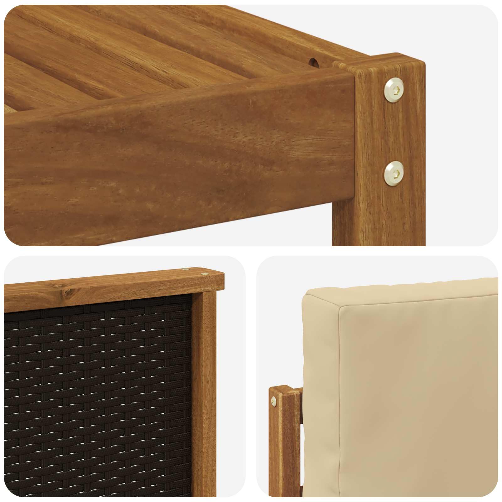Outdoor-Sofagarnitur 5-teilig mit Kissen Natur Beige Polyester, Akazienholz Möbelset für Garten Terrasse, modulare Sitzgruppe mit Tisch und Sofas, wetterfest, komfortabel und langlebig