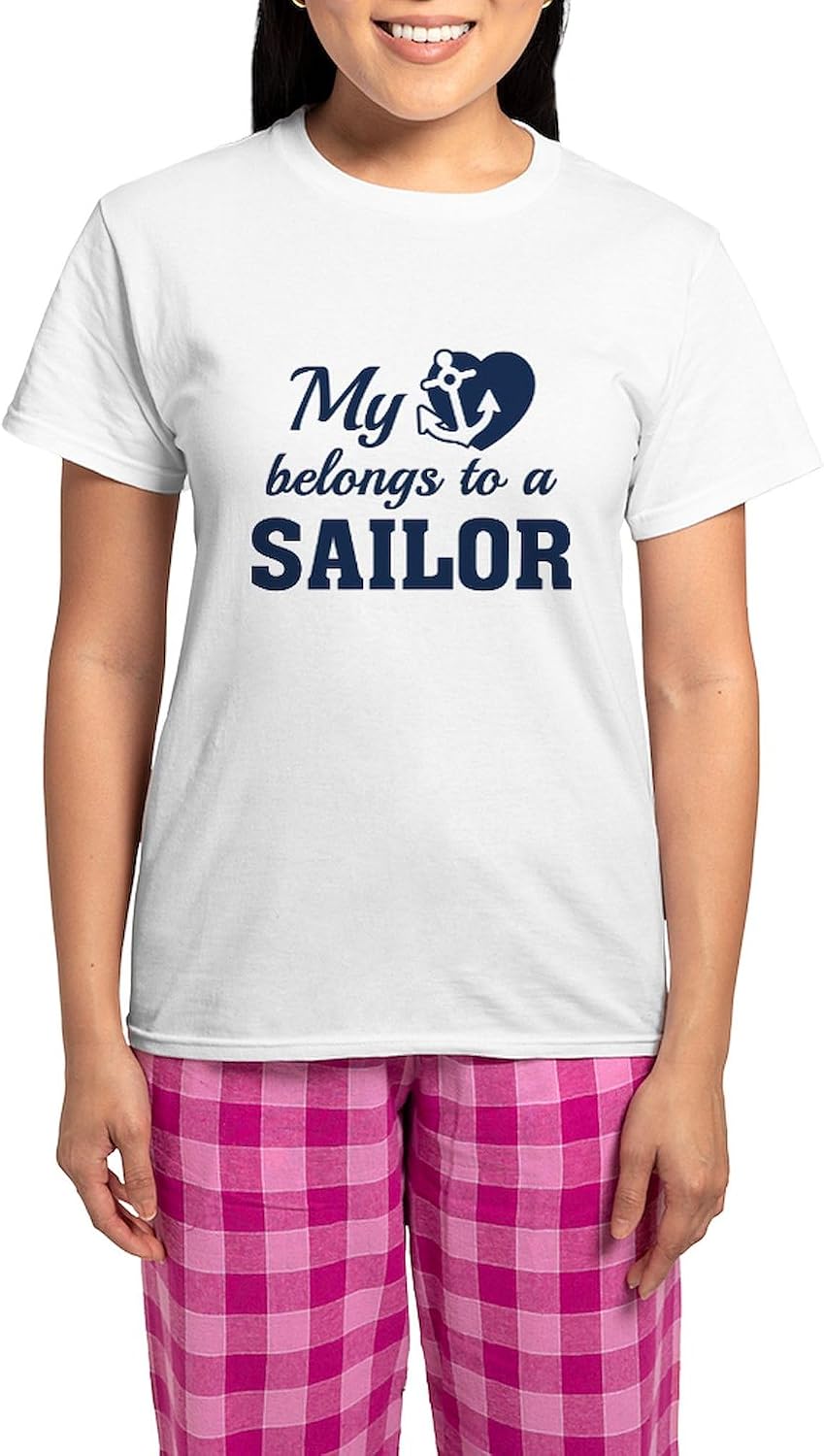 CafePress Heart Belongs Sailor Women's Light Pajamas Women's Novelty Cotton Pajama Set, Comfortable PJ Sleepwear