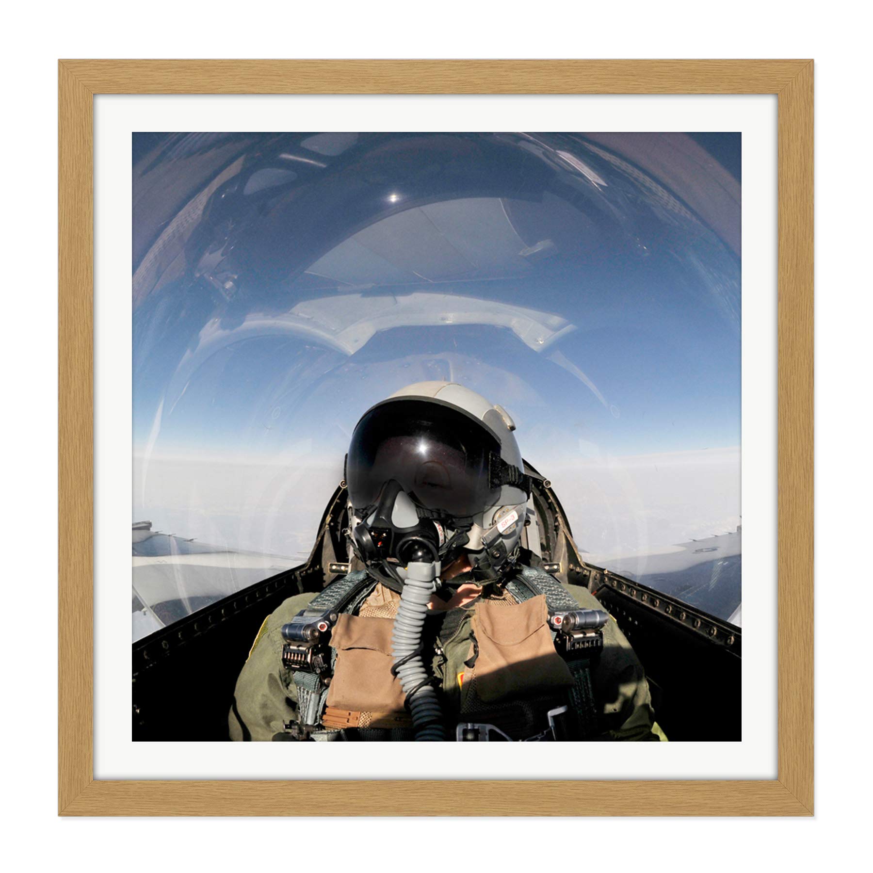 Military USA USAF Air Force Pilot F-16 Fighting Falcon Jet Photo Square Wooden Framed Wall Art Print Picture 16X16 Inch