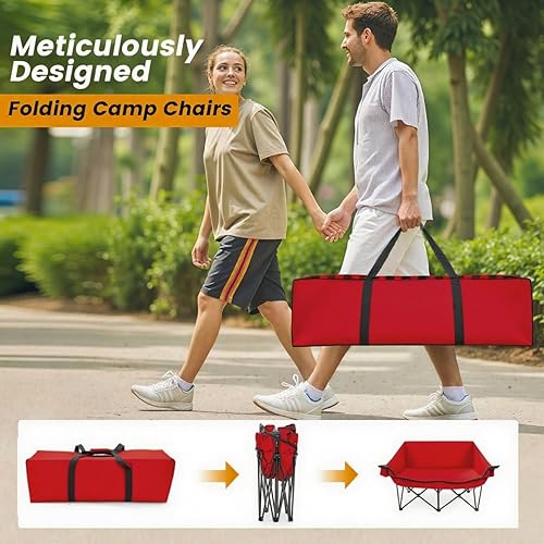 Miniatura 7 de QUYUAN Silla de campamento doble para adultos, silla plegable resistente para 800 libras, cómodas sillas de césped con totalmente acolchado, sillas