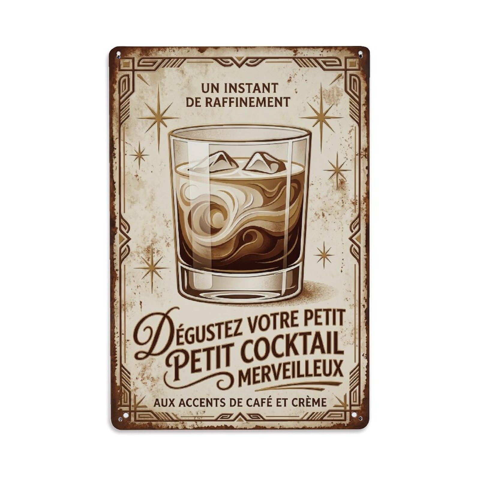White Russian Sparkling Beverage Metal Tin Sign Plaque Wall Decor for Cafe, Club Bar, Office, Home Garden Metal Poster 8x12Inch
