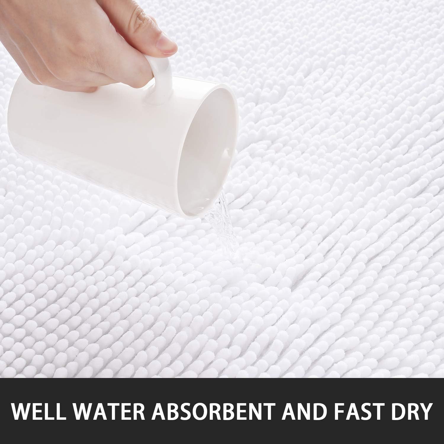 Noahas Bath Rugs 24'' x 70'' Large Runner Bathroom Rug, Soft Luxury Chenille Bathroom Mats with Non-Slip Backing, Throw Absorbent Carpet for Bath Tub/Shower, Machine Washable Durable Rug, White