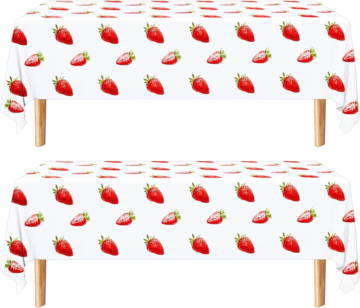 Tegeme Strawberry Tablecloth Strawberry Birthday Party Decorations Strawberry Tablecovers Plastic Strawberry Tablecloth for Girls Party Berry First Birthday Baby Shower Decor, 51 x 87 Inch (2 Pieces)