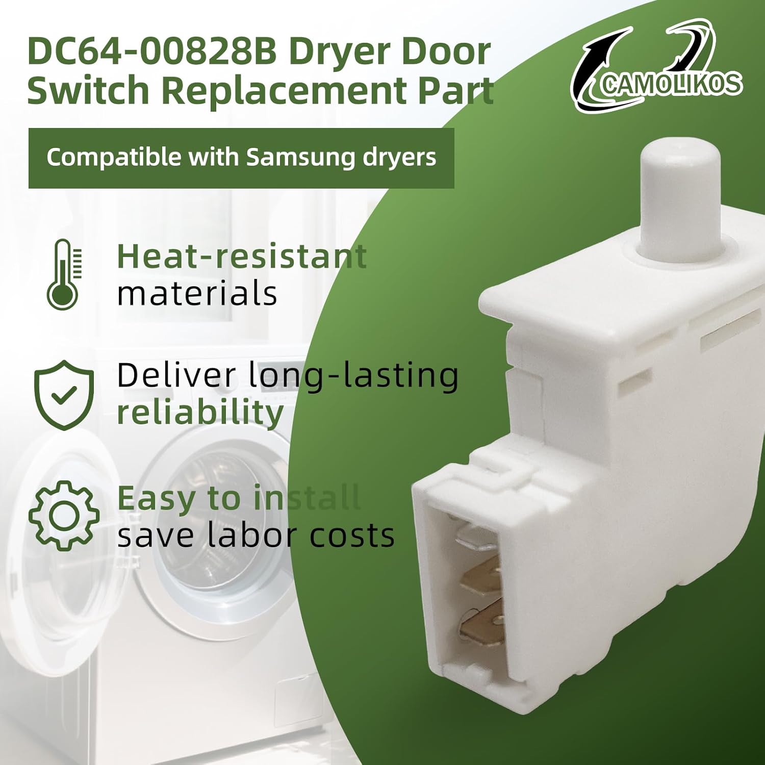 DC64-00828B Dryer Door Switch Replacement Part Compatible with Samsung Dryers Compatible Replaces W10443885 WPW10443885VP 3020352 AP6021486 PS11754810 EAP11754810