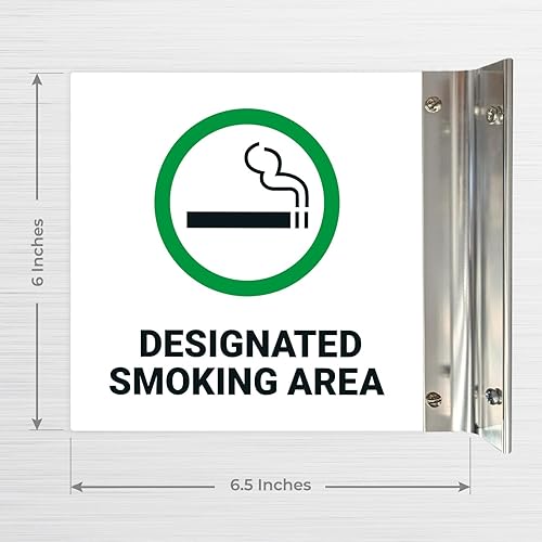 Miniatura 7 de Señal designada para proyectar área de fumar, doble cara, 6 x 6 pulgadas, ACM, con accesorio de níquel cepillado, fabricado en Estados Unidos