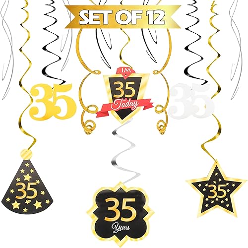 Miniatura 230 de LINGTEER Happy 65th Birthday Decorations Set - 12Pcs Black & Gold Swirls Streamer,Happy Birthday Bunting Banner,Cheers to 65 Years Old Bday Party