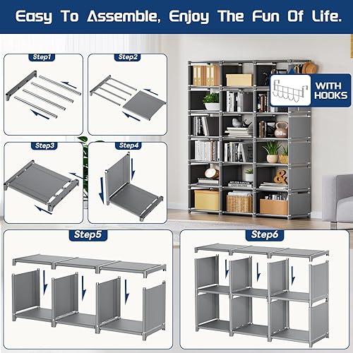 Miniatura 100 de Mavivegue Estante para libros, organizador de almacenamiento de 9 cubos, estantería de bricolaje, estantería de cubo de metal, estuche alto para