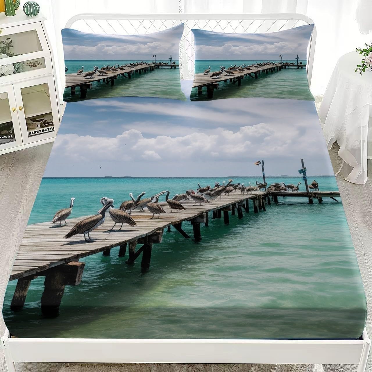 Pelican Small Double Fitted Sheet Pier Bed Sheets Deep Pocket 12 inch (30 cm) Soft Cozy 3 Piece Microfibre Bed Sheet 120x190 cm with 2 Pillowcases 50x75 cm