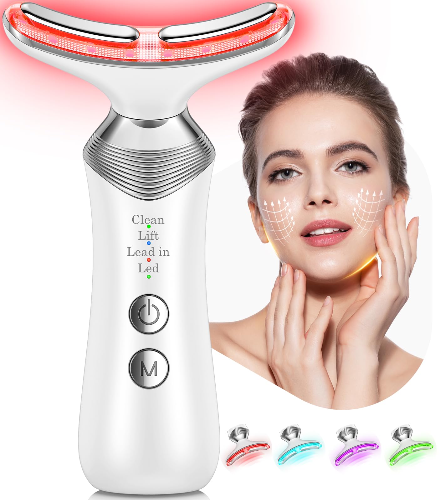 Gesichtsmassagegerät für Gesicht und Hals, 7 in 1 Gesicht Hals Massagegerät Werkzeug mit 4 Modi, Gesichtsmassage Beauty Gerät für Zuhause Hautpflege
