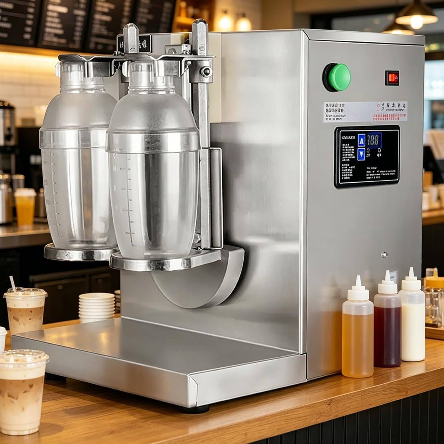 YMAOMAO Electric Milk Tea Shaking Machine, Dual-Head Electric Bubble Boba Shaker – 120W Commercial Tea Shaker Machine with 2×700ml PC Cups & 0-120s Timer for Juice, Wine, Milkshake & Coffee