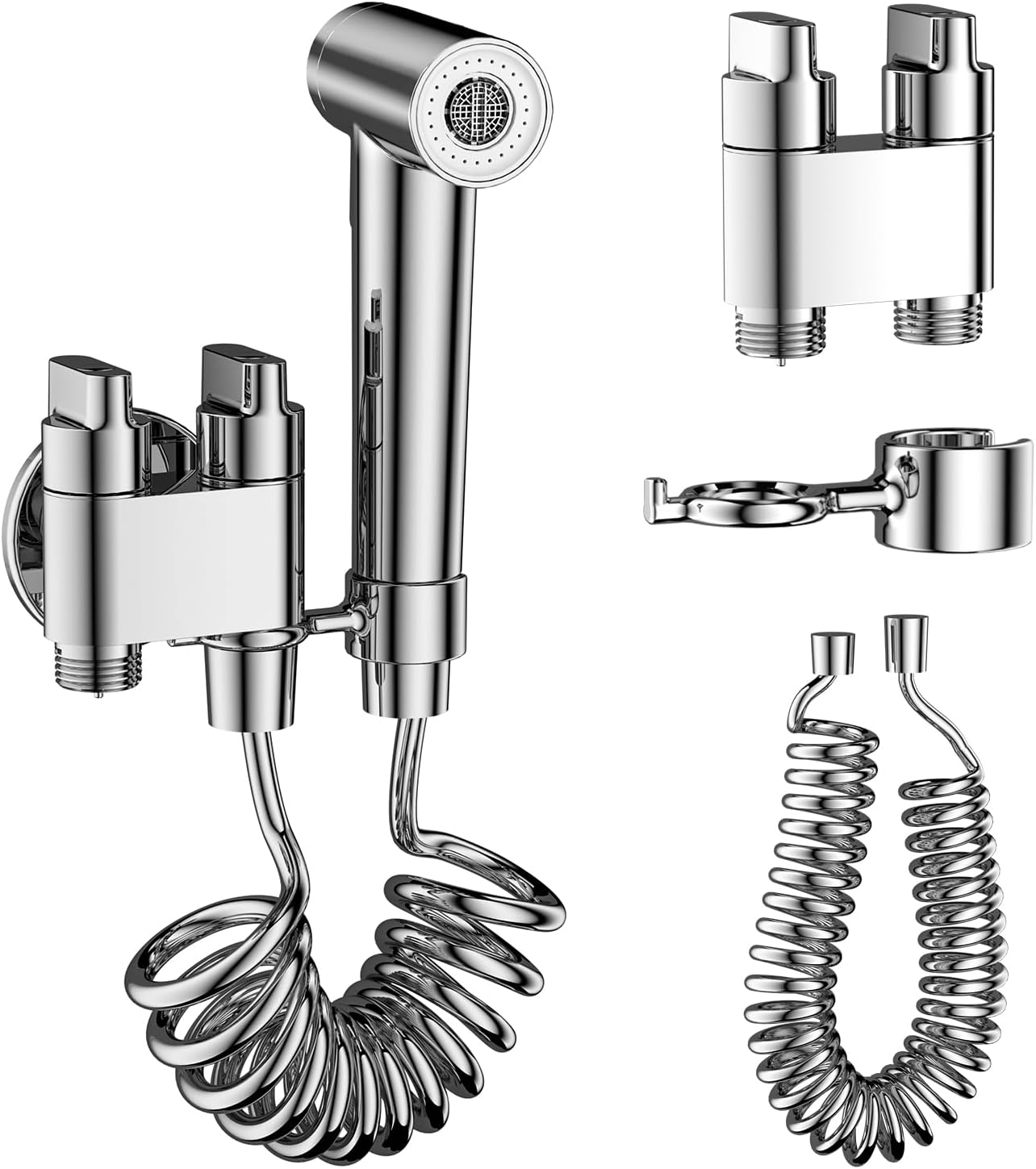 Shattaf Set, Bidet Sprayer for Toilet with 71 inch Bidet Hose,Two Outlets Valve and Holder,2 Spray Bathroom Bidet Shower for Personal Hygiene