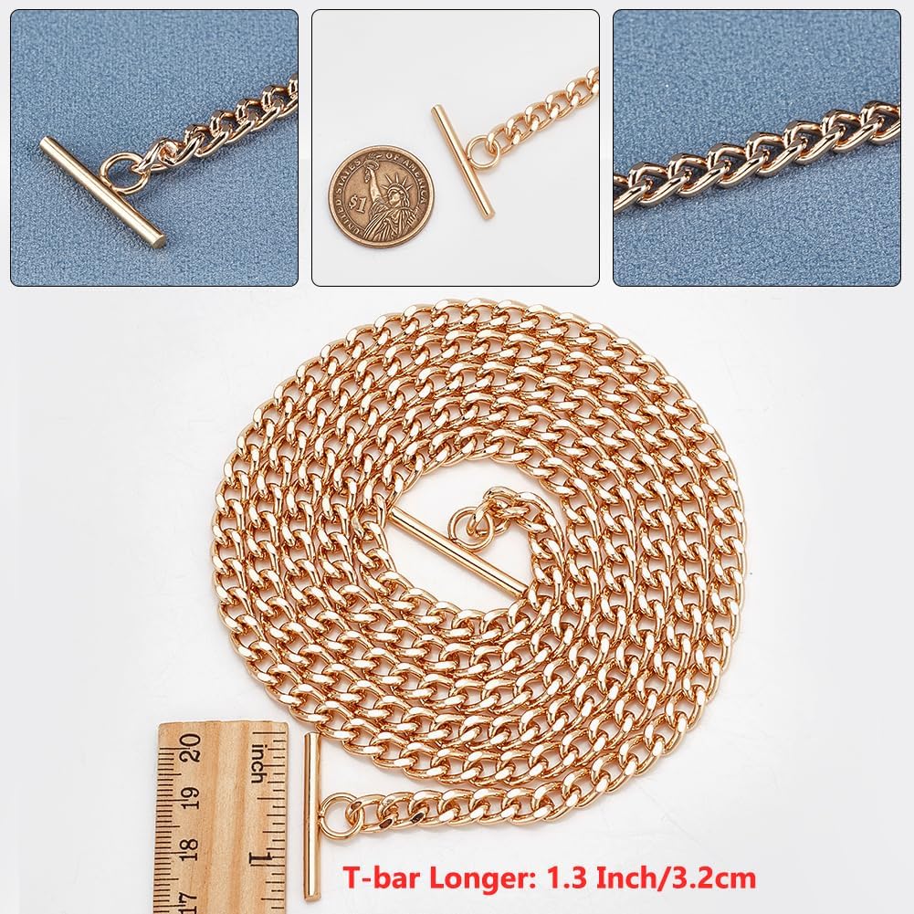 WADORN 3 Sizes Purse Replacement Chain, 16/24/48 Inch Flat Crossbody Chains Shoulder Bag Handbag Chain with Toggle Clasps