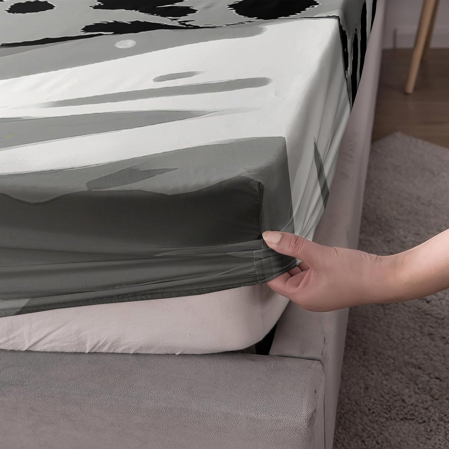 AILONEN Snow Leopard Fitted Sheet Set,Wildlife Lay Under Starry Sky Bedding Twin Size,Bedsheet with Deep Pocket,1 Bed Sheet & 2 Pillowcases,3Pcs