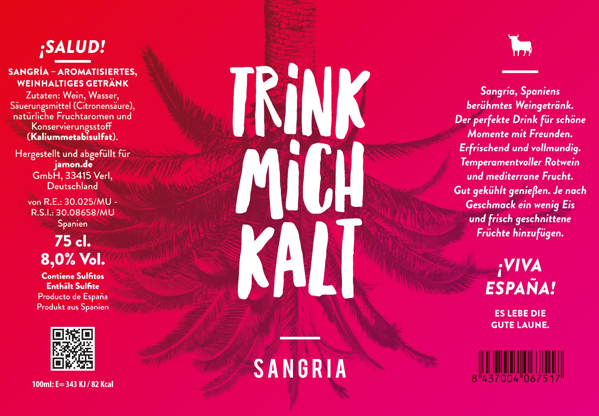 Sangria aus Spanien | TRINK MICH KALT | Das fruchtig-süße Kult-Getränk für den Sommer | Weinpaket Spar-Set mit 6 Flaschen