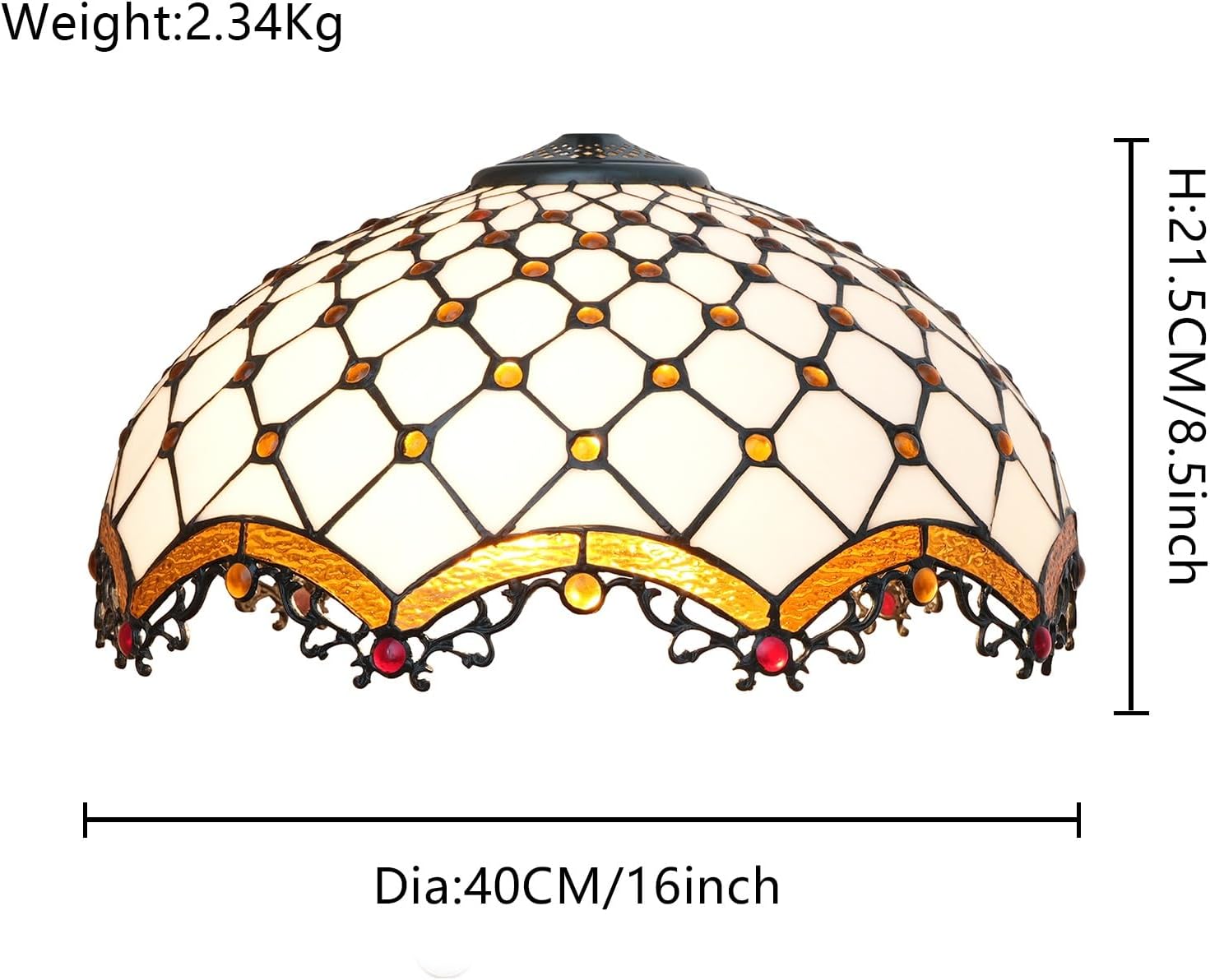 Tiffany Stained Glass Lamp Shade 16 Inch White Crossed Beads Ceiling Light Shade Dome Vintage Large Replacement Lampshade for Floor Lamps Table Lamp Pendant Light Home Office Deco