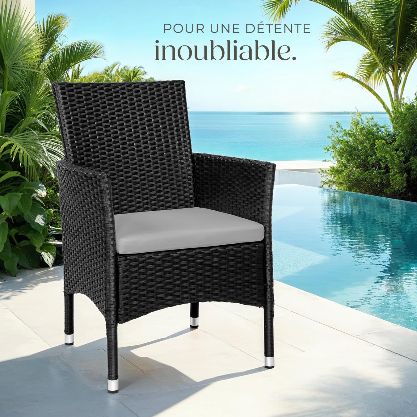 tectake® Ensemble de 2 Fauteuils Confortables avec Accoudoirs pour Salon de Jardin Exterieur ou Intérieur en Poly Rotin, 2 Sets de Housses & Coussins Inclus, Mobilier de Jardin