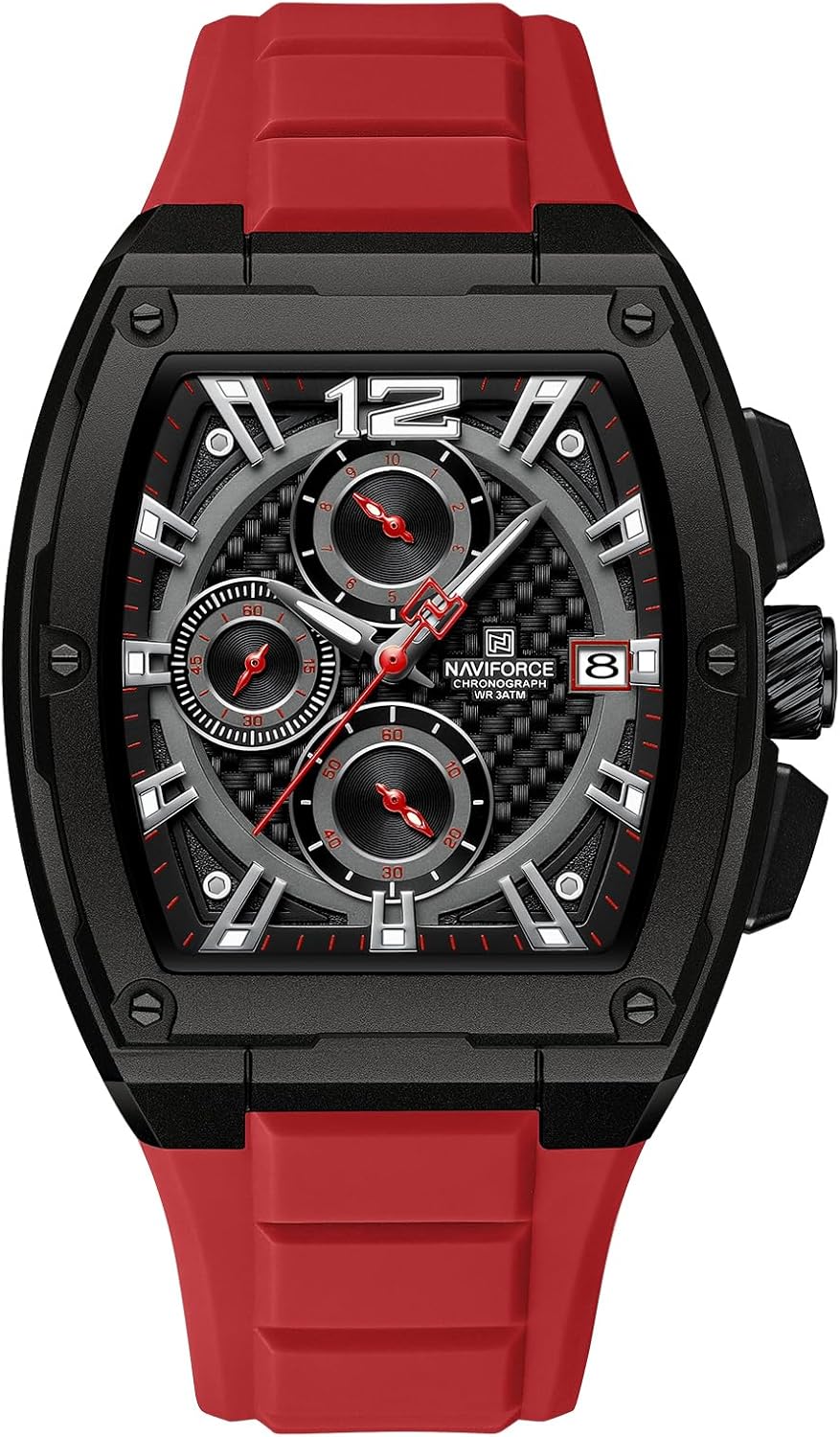 NAVIFORCE Waterproof Chronograph Sport Watch for Men, with Auto Date Women Quartz Wrist Watches, Colorful Silicone Band