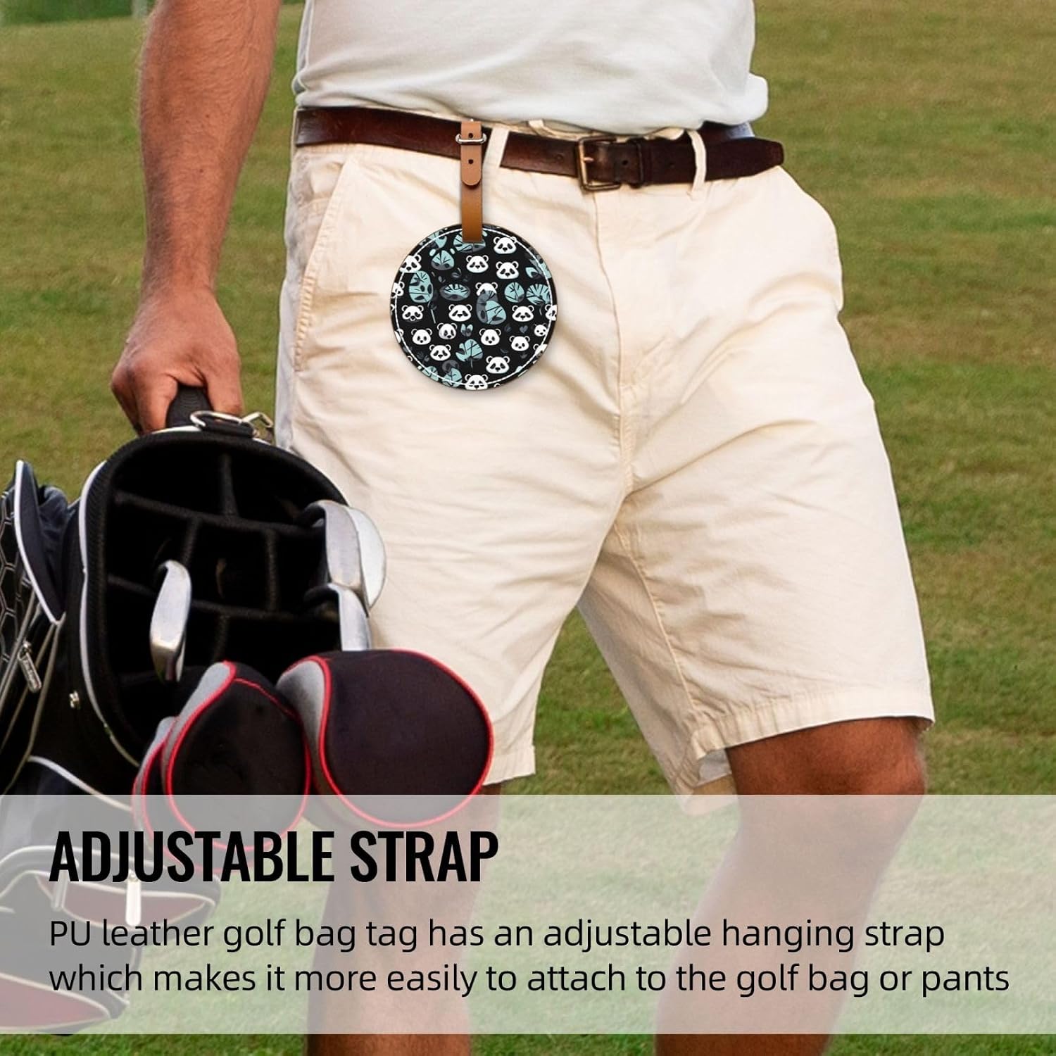 Black and White Panda face Black Printed Golf tee Storage Bag - for Men only, Durable PU Material, Easy to Carry, Enhance The Golf Experience