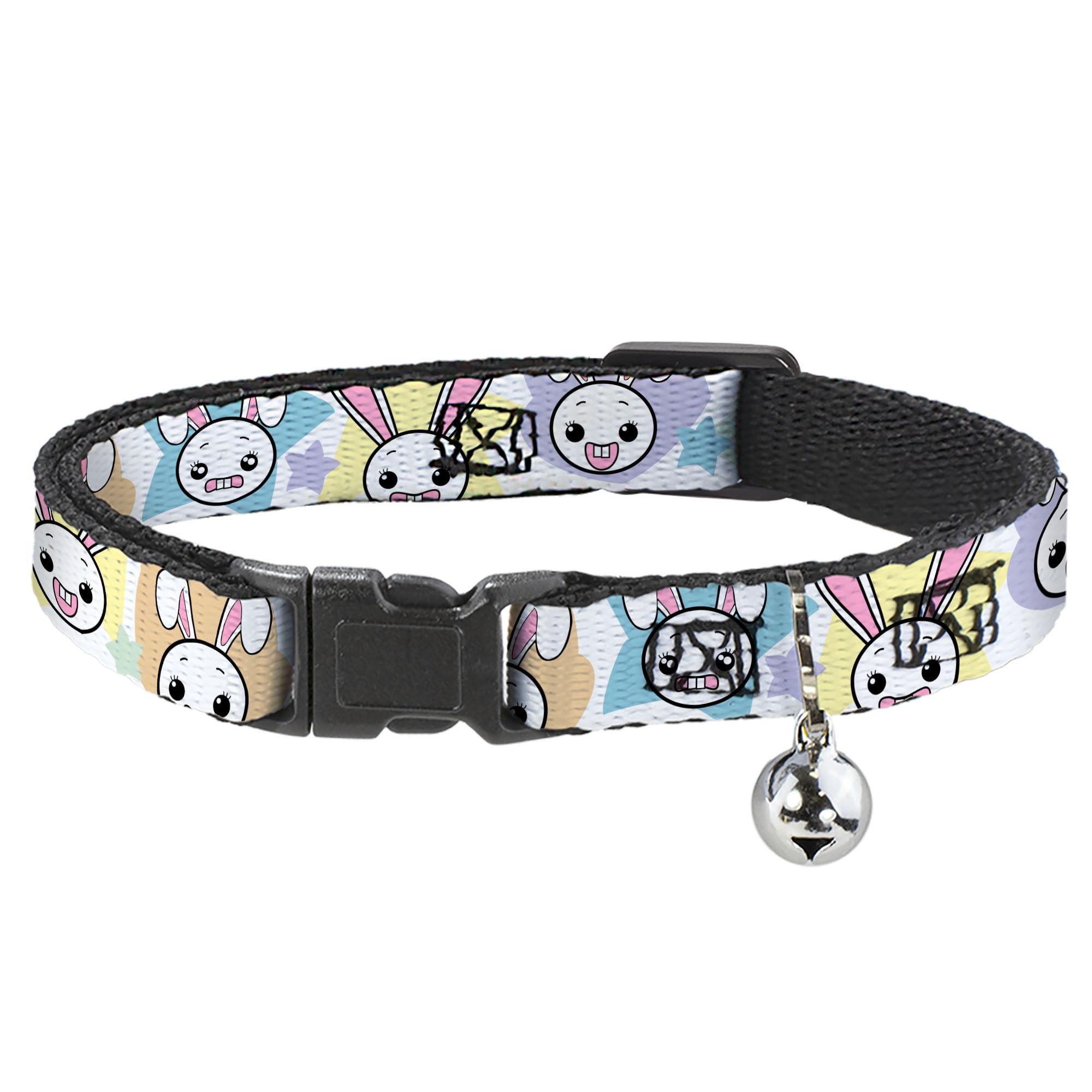 Collar de gato breakaway para explorar la casa con estrellas y conejitos pastel